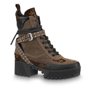 LV monogram suede platform desert boots khaki NWB